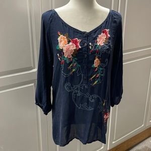 Johnny Was embroidered rayon blouse